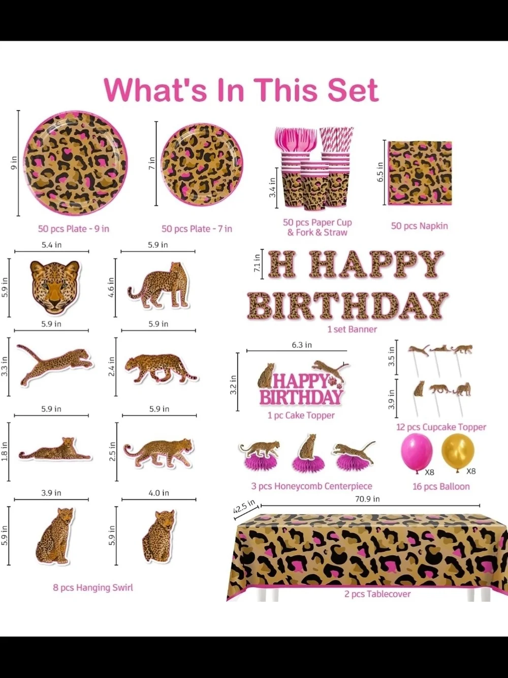 Wild Leopard Print Pink & Gold Birthday Party Kit For 50 Guest